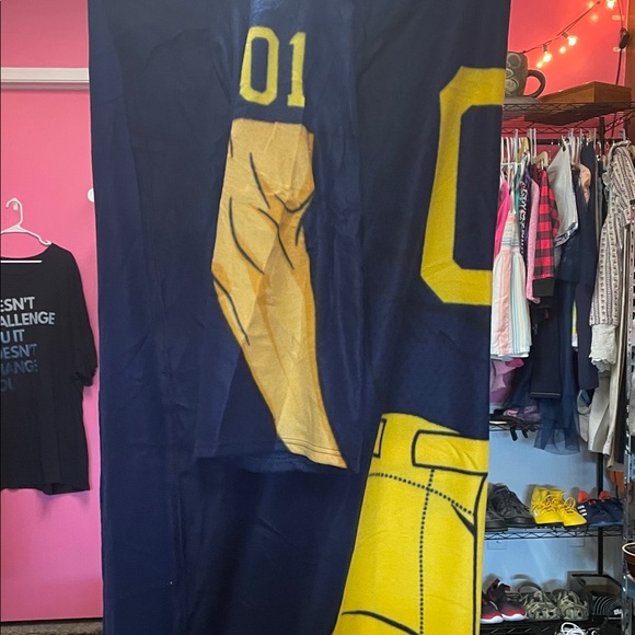 Michigan Blue and Yellow Football Jersey Blanket with sleeves - Picture 2 of 7